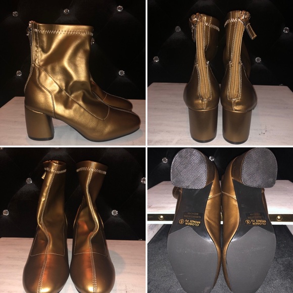 {LuvMark} đźŤSleek Shiny Gold Heeled Booties - Picture 2 of 5